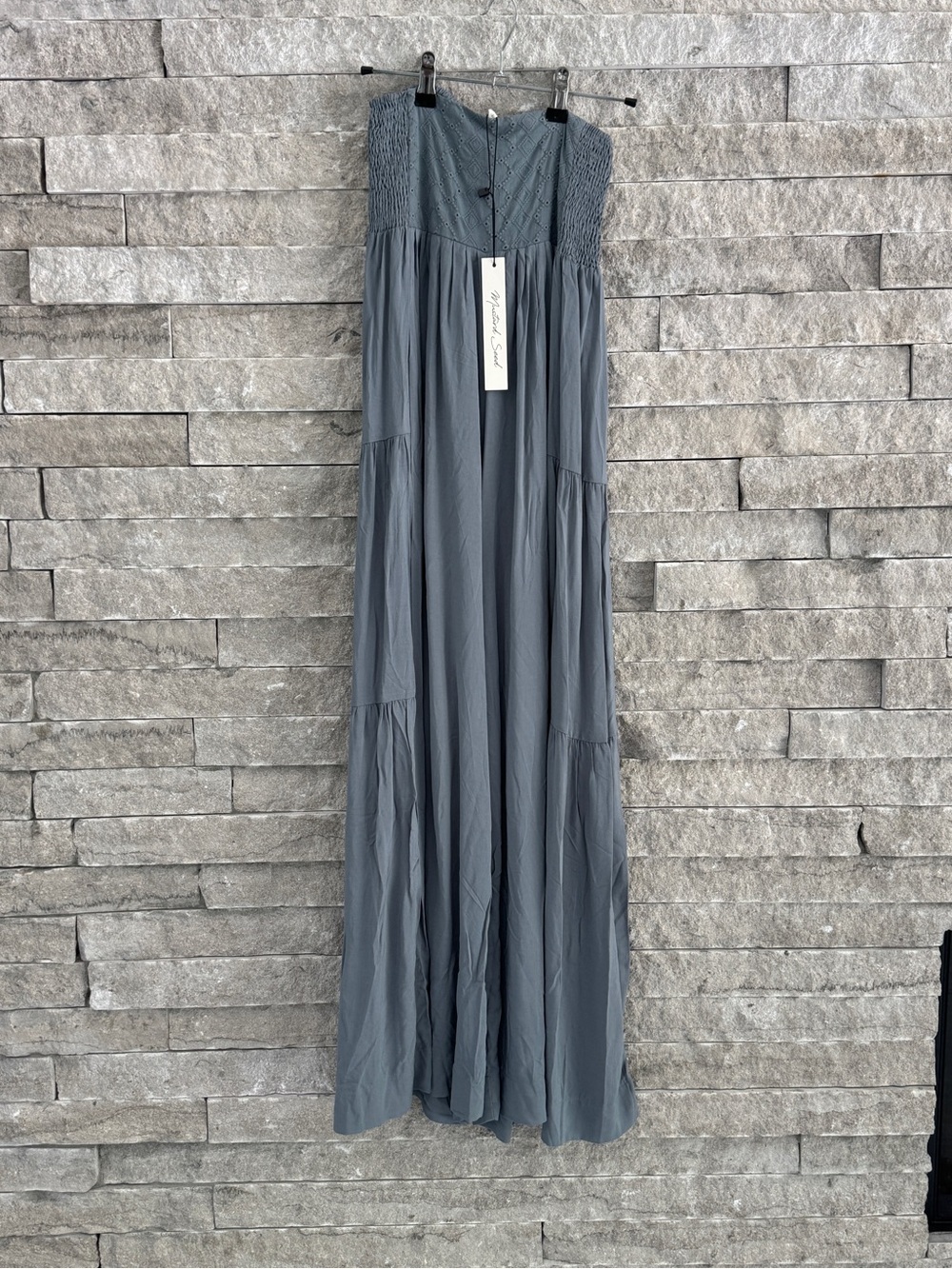 NWT. VICI. Palazzo Smocked Pants blue grey